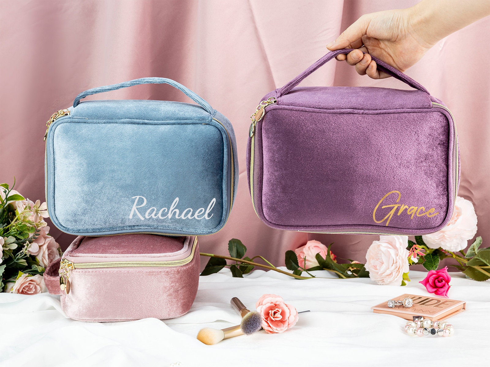 Personalized Makeup Bag Velvet Makeup Bag Cosmetic Brush Bag Etsy