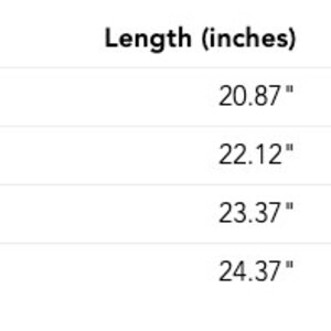 May include: Size chart showing width and length measurements in inches and centimeters for sizes S, M, L, and XL.