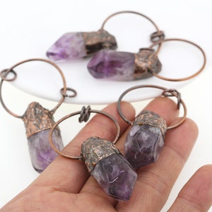 Antique Copper Soldered Big Copper Hoop Natural Dog Tooth Shape Citrine Amethyst Pendants,Amethyst Citrine Quartz Jewelry Necklace Pendants