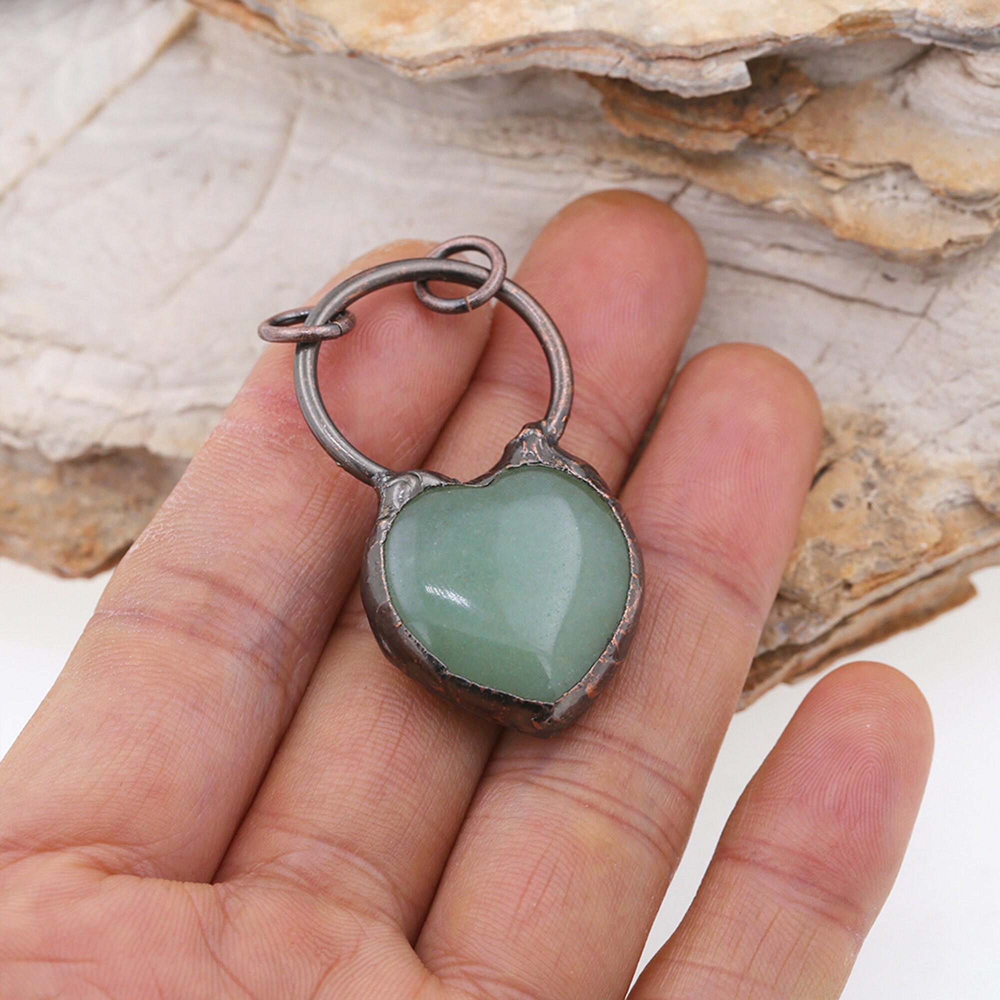 Pendentif Coeur En Jade Naturel - Lithothérapie, Neuf Avec étiquettes, Envoi Immédiat De France