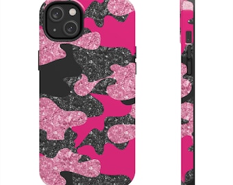 Pink & Black Camo iPhone Cases,Glitter Style Cases,Tough Impact Resistant Case-Mate,iPhone 12 13 14 case,stocking stuffers,gift for her