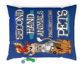 Rescued Animals Graphic Designed Pet Bed | Blue With Graphic | Makes a great Christmas Gift!