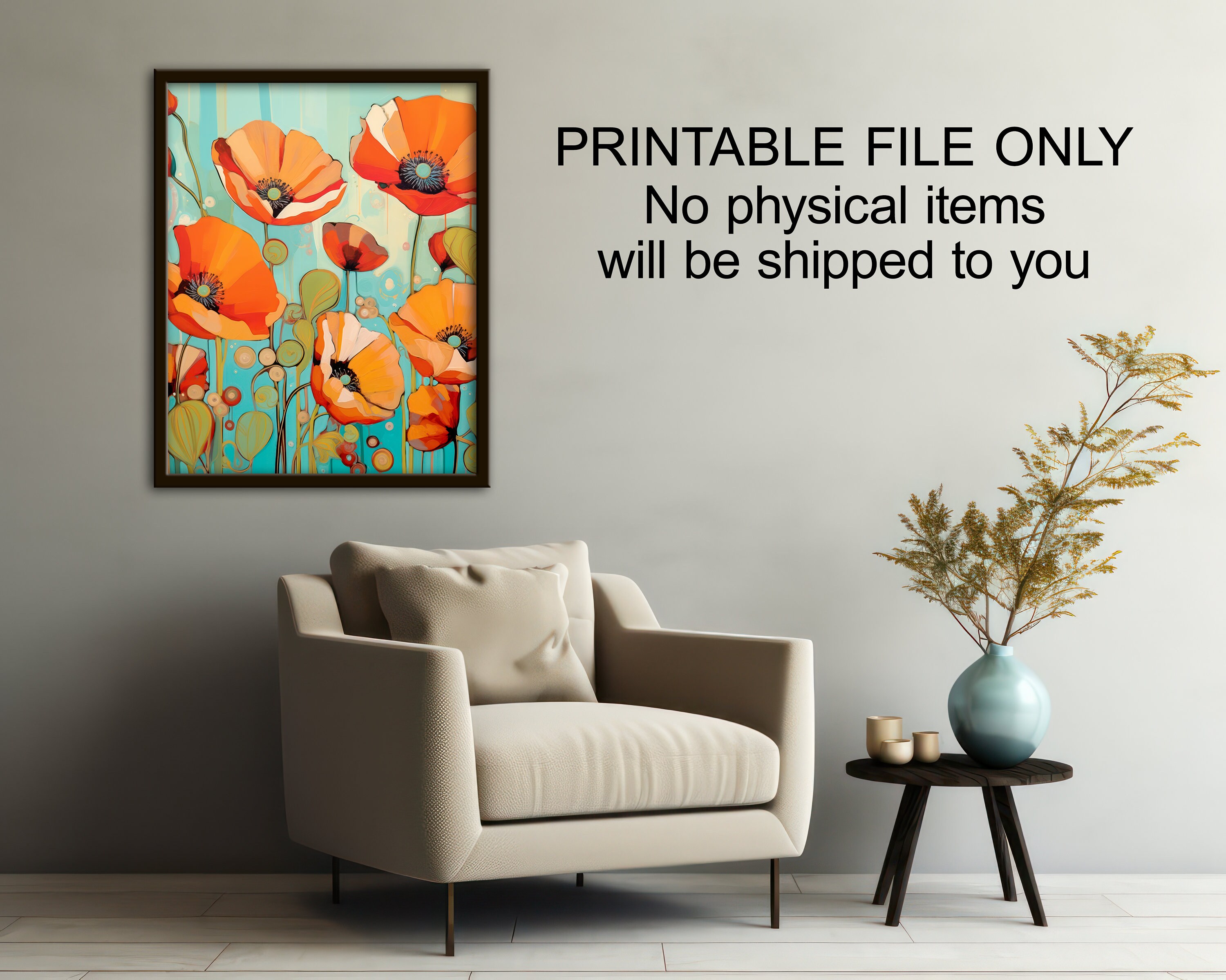 Printable Floral Wall Art, Colorful Print Art, Red Poppies Art ...