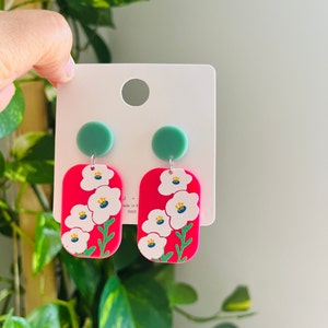 Colorful Acrylic Earrings | Flower Earrings | Girls Danglers | Red Earrings | Gift for her