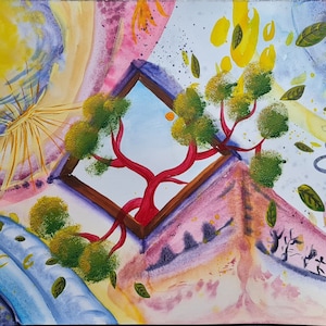 Opere d'arte originali acrilico acquerello tecnica mista murale decorazione pittura d'interni arte contemporanea opere d'arte surrealismo finestra