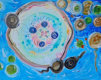 Abstract painting "The universe in you". Original. Acrylic, mixed media, gold. Fusion, A life arises, fertilization, microcosm