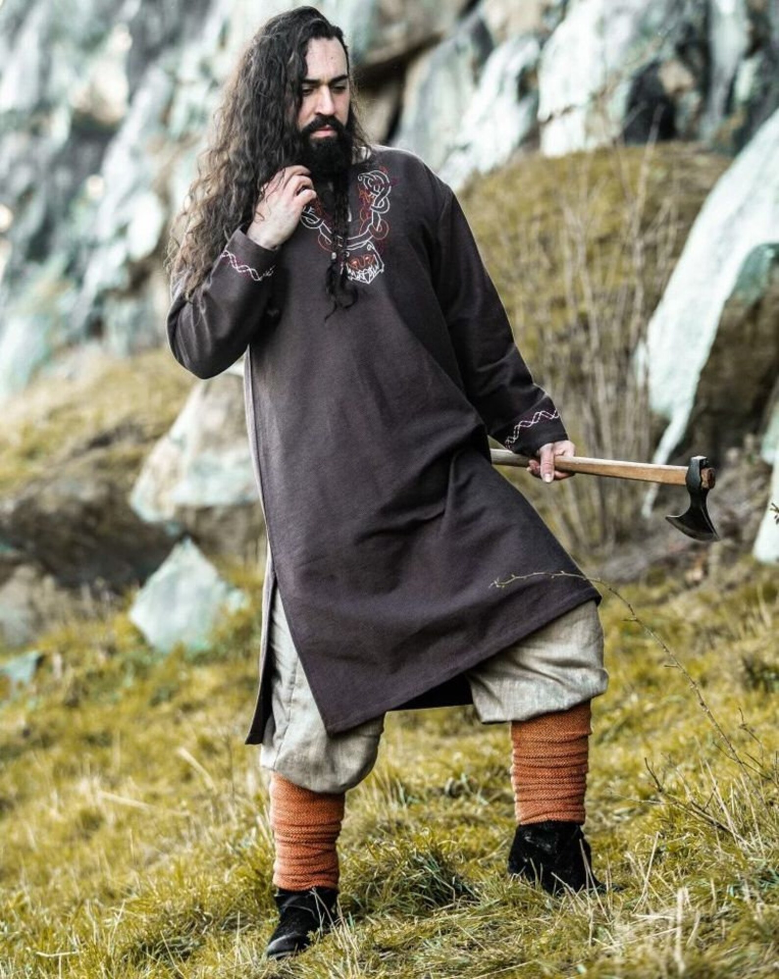 Viking Tunic With Hand Embroidery Brown - Etsy