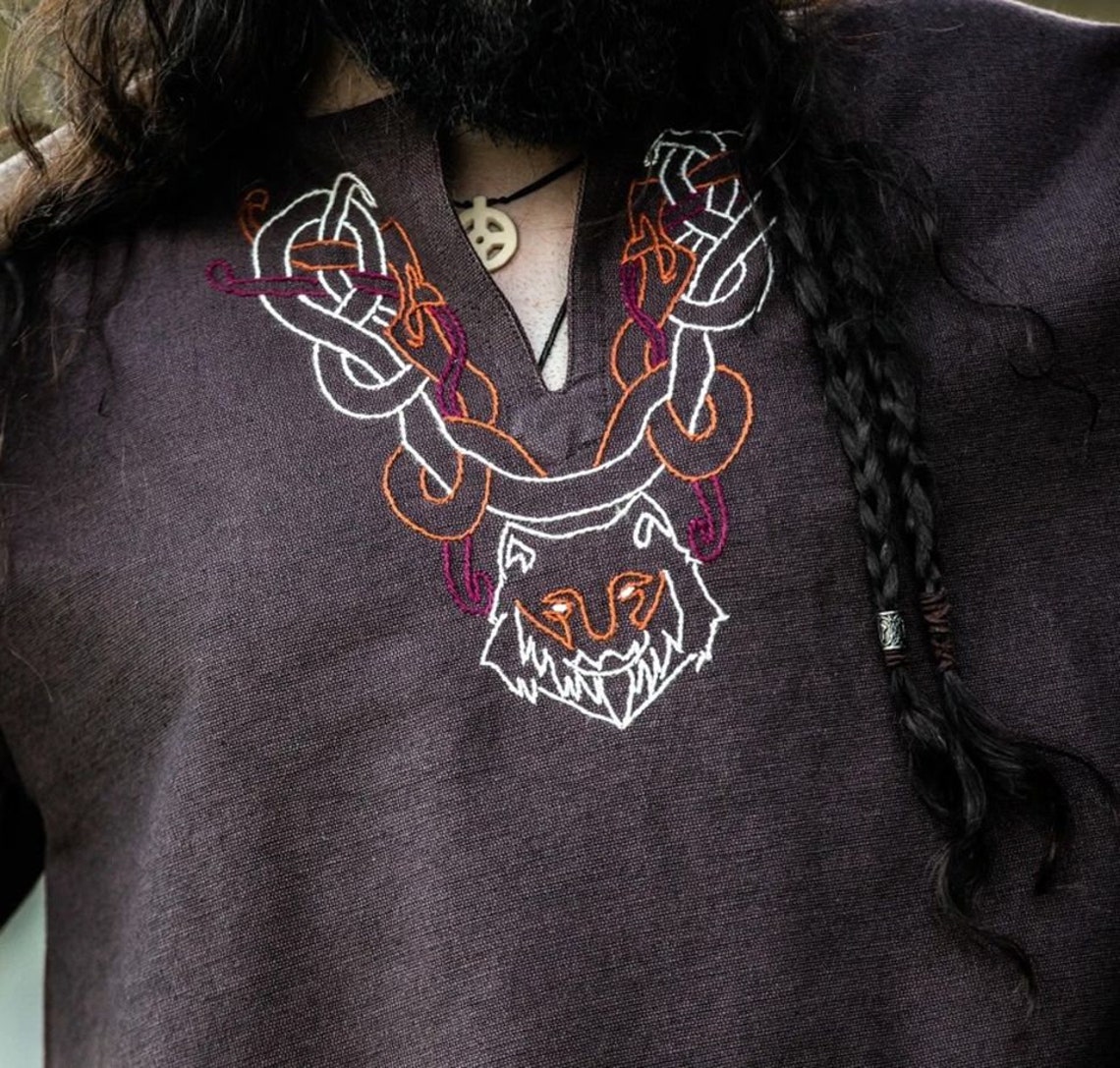 Viking Tunic With Hand Embroidery Brown - Etsy