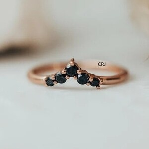 Curved Wedding Ring / Curved 5 Diamond Wedding Band Rose Gold / 14k Solid Gold Black Diamond Ring / Diamond Wedding Ring / Anniversary Gifts