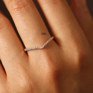 Chevron V-Shaped Stackable Wedding Band Fine Quality Cubic Zirconia In Sterling Silver, Wedding Band, Promise Ring Band, Travel Band Ring,