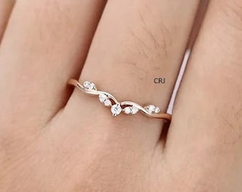Cluster Moissanite Wedding Band: Rose Gold Chevron Ring
