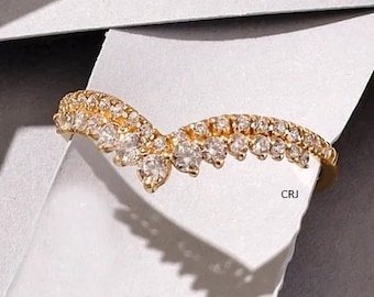 Vintage Chevron Moissanite Tiara Band: 14K Yellow Gold V Wedding Ring
