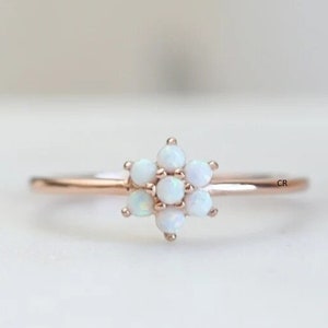 Vintage Opal Flower Ring: Sterling Silver, October Birthstone
