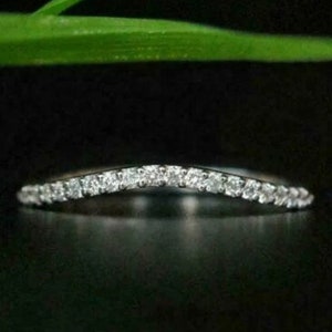 Wedding Band Women, Unique Diamond Eternity Curved Wedding Band, Diamond Ring, Dainty 14K White Gold Stackable Ring, Delicate Stacking Ring