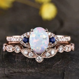 Opal Engagement Ring Set: Sterling Silver, Rose Gold, Ethiopian Opal
