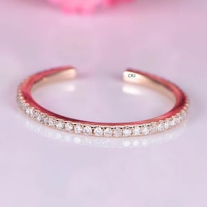 Moissanite Diamond Wedding Band Rose Gold Open Ring Dainty Wedding Ring Gap Stacking Ring Women Promise Ring Unique Ring Matching Band Ring