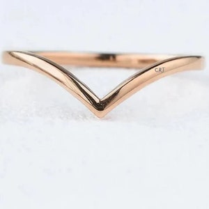 14k Solid Gold Chevron Ring: Simple Stacking Wedding Band