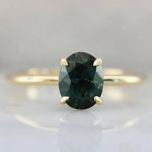 Oval Cut Teal Sapphire Ring, Teal Sapphire Solitaire Ring, Blue Green Sapphire Ring, Promise Ring, September Birthstone, Anniversary Gifts