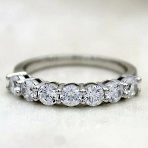 2.50mm Round Half Eternity Moissanite Wedding Band,U prong Round Diamond Wedding Band,round Diamond Moissanite wedding Band in 14k whiteGold