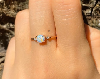 Opal Ring: 14k Rose Gold, October Birthstone, Sterling Silver