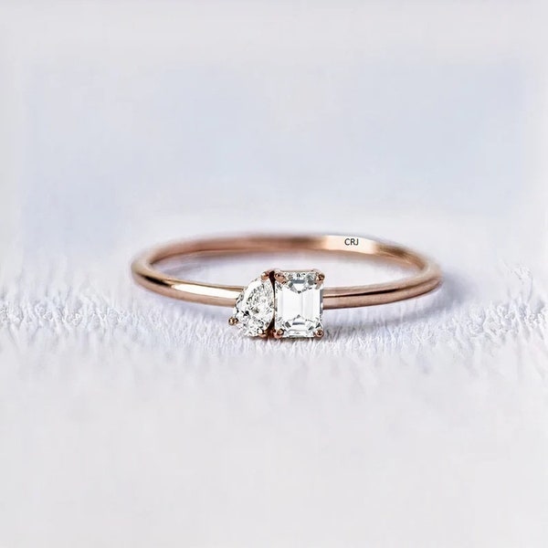 Toi Et Moi Diamond Ring, Diamond Engagement Ring Women, Two Stone Vintage Ring,Diamond Gemstone Ring,Radiant cut ring Pear ring 2 stone Ring