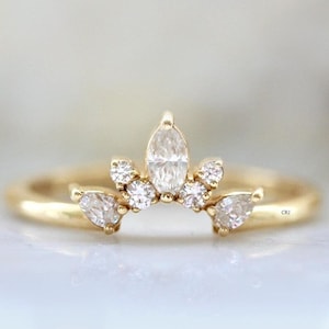 Wygięta obrączka ślubna damska vintage Żółte złoto Marquise szlif diament Moissanite obrączka ślubna unikatowy kształt gruszki Bridal Stacking obietnica prezent