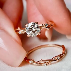 Twig Wedding Ring Set, Moissanite Twig Ring, 1 CT Dainty Twig Engagement Set, Rose Gold Branch Bridal Set, Nature Engagement Ring Set, Gift