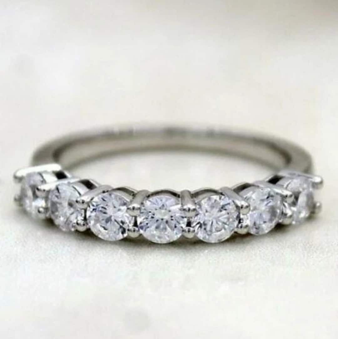 Moissanite Half Eternity Wedding Band: 14k White Gold, Round Diamond CZ ...