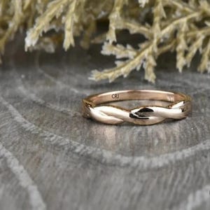 14k Solid Gold Minimal Twisted Band Ring | Braided Wedding Ring Women | Simple Stacking Ring | Thin Daily Wear Band Ring, Criss Cross Bands