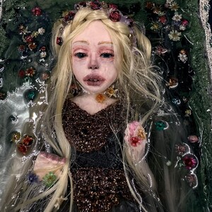 Ophelia Inspired Art Doll, Gothic Sleeping Maiden Sculpture, Handmade Floral Fantasy Decor