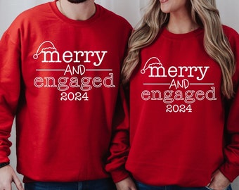 Merry and Engaged Couple Sweatshirt, New Engaged Couple Christmas Sweatshirt, Just Married Gift Sweatshirt, Christmas Wedding Sweatshirt