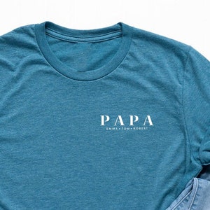 Papa Shirt With Kids Names, Minimalist Personalized Shirt For Papa, Fathers Day Pocket Gift, Tee for Birthday Presents, Gift for New Papa