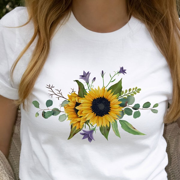 Sunflower Shirt, Watercolor Sunflower Shirt, Flower Print Shirt, Floral Tee Shirt, Flower Shirt, Garden Shirt, Womens Garden Shirt