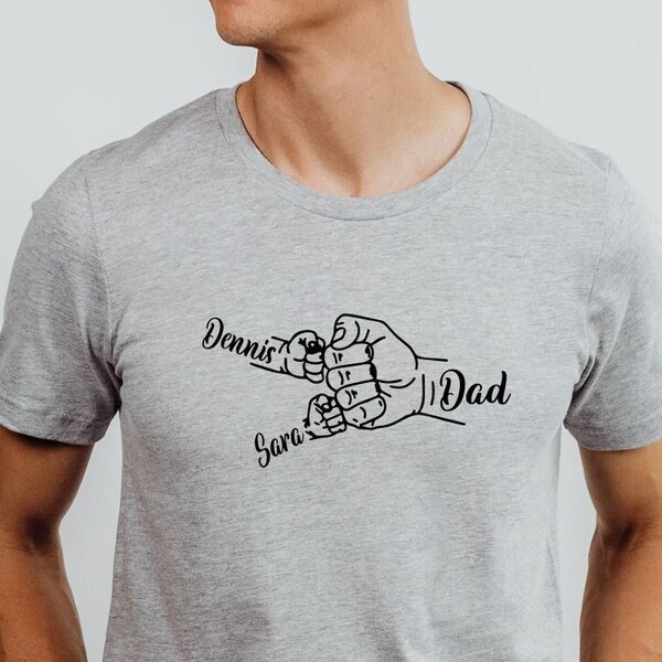 Custom Dad Shirt, Papa T-shirt, With Kids Name Tee, Father's Day Gift Shirt, New Dad Shirt, Kids Grab Papa Hands Shirt, Dad and Children Tee