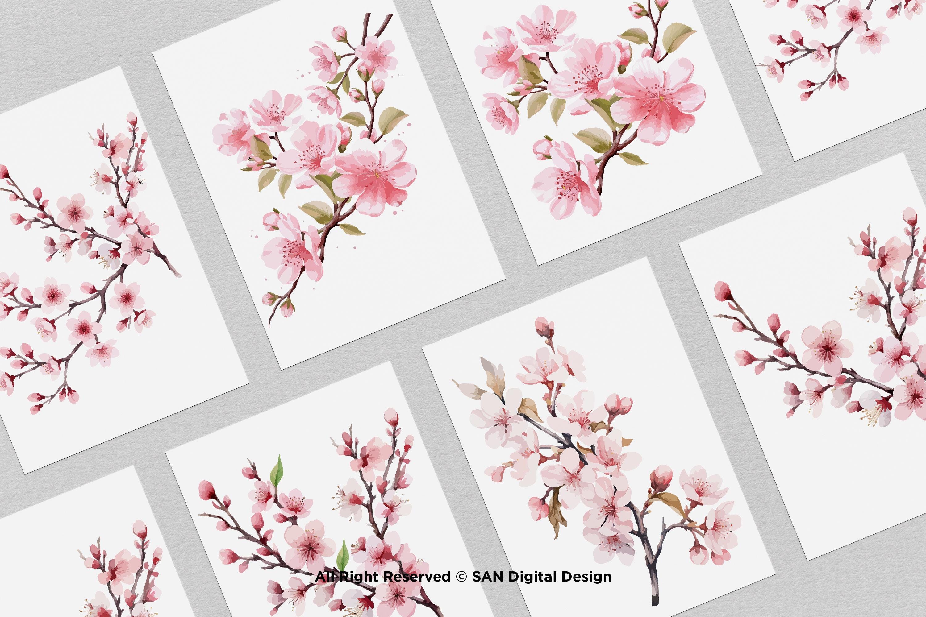 15 Bundle Watercolor Sakura Flower Cherry Blossom Japanese Aesthetic ...