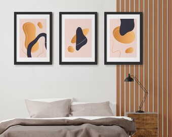 Minimalist Collection of Six Black Wall Art Displays with Organic Abstract Shapes and Lines (Digital Download)