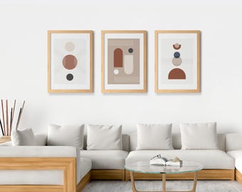 Set of 6 Mid Century Modern Abstract Wall Art Prints with Earthy Neutral Geometric Shapes (Digital Download)
