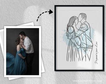 Custom Line Art Maternity, Pregnant Wife Mother Women, Parent Love pregnancy, Mothers day portrait, Mothers day illustration, Gift for Mom