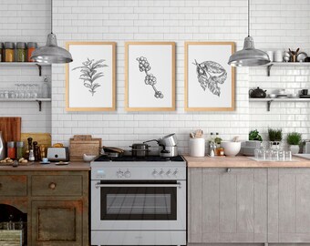 Set of six botanical coffee themed sketches featuring beans cup and leaves for cafe decor (Digital Download)