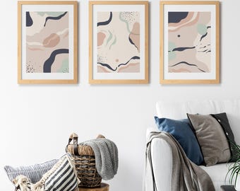 Collection of six minimalist abstract art prints with organic shapes and earthy tones (Digital Download)