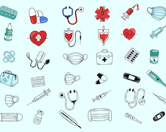 36 Set Bundle Medical Doctor Hospital Doodle Medicine Healthcare Hand Drawn Clipart File Vector hospital svg,Medical illustration,Doctors