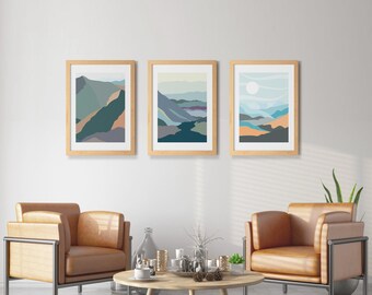Set of Six Minimalist Abstract Mountain Landscapes and Nature Scenery Art for Home Decor (Digital Download)