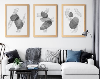 Collection of Six Modern Abstract Artworks Featuring Monochrome Geometric and Fluid Shapes (Digital Download)