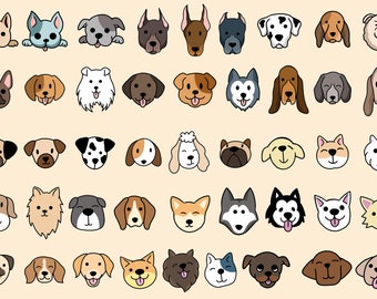 45 Set Bundle Cute Baby Dog Puppy Puppies doodle Kawai dog Breeds Clipart Print Digital File Vector Ai dog illustration,Puppies clipart