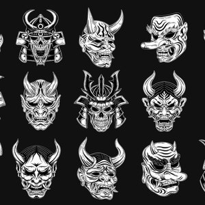 15 Bundle Japanese Demon Mask Skull Samurai Warrior Dark Art Tattoo Japanese  Mask Oni Demon Kabuki SVG, Hannya Mask, Japan Tattoo Designs - Etsy