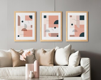 Collection of Six Minimalist Abstract Geometric Posters with Mid Century Modern Boho Design (Digital Download)