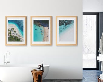 Set of Six Minimalist Nature Posters Featuring Tropical Beaches and Snowy Mountain Peaks (Digital Download)