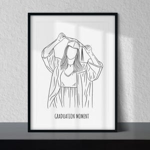 Aangepast afstudeerportret, aangepaste lijntekening, afstudeercadeau, afstudeercadeau verpleegkundige, beste vriend afstudeercadeau, voor dochter
