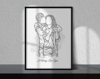 Retrato de arte de línea de pareja personalizado, regalo de pareja, regalo personalizado del día de San Valentín, regalo de aniversario personalizado, regalo de dibujo, retrato personalizado