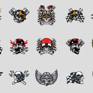 15 Set Bundle Skull Head Rider Vintage | Skull Svg Bundle Skull Head Vintage Png Machine Clipart motorcycle helmet and pistons Skull Vector